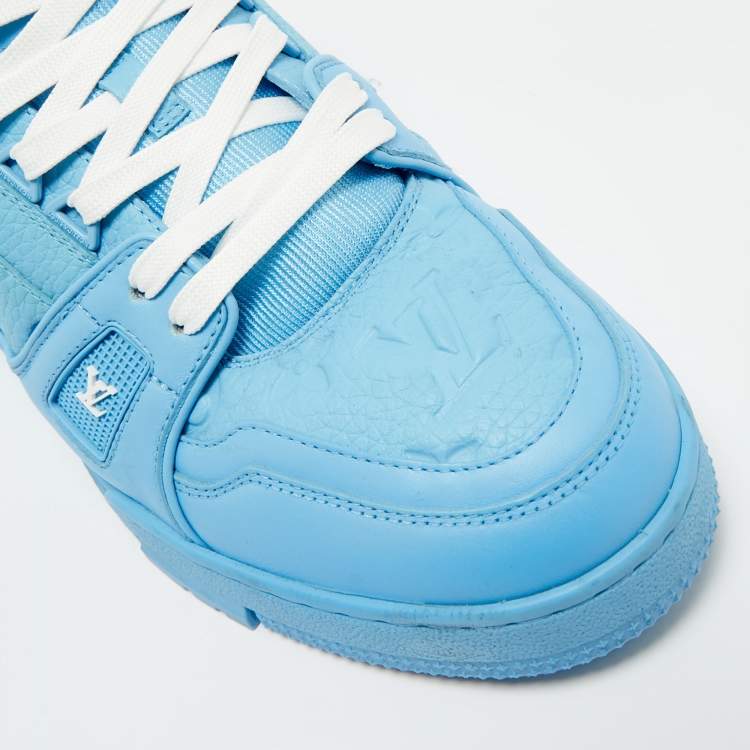 Pre Owned Louis Vuitton Blue Fabric and Leather LV Trainer Low Top Sneakers Size 42