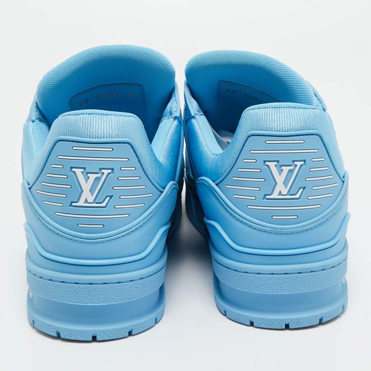 Pre Owned Louis Vuitton Blue Fabric and Leather LV Trainer Low Top Sneakers Size 42