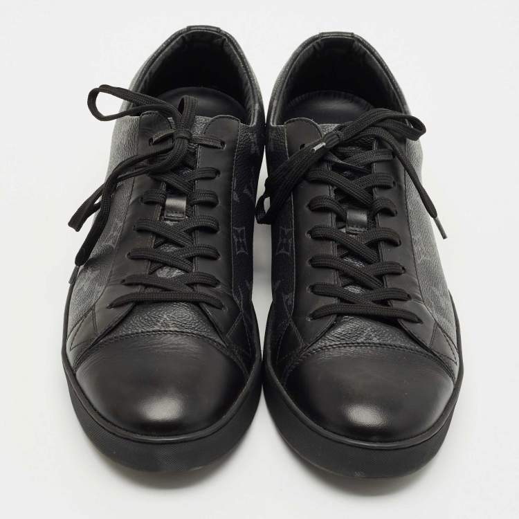 Pre Owned Louis Vuitton Black/Grey Leather and Monogram Coated Canvas Match Up Sneakers Size 43