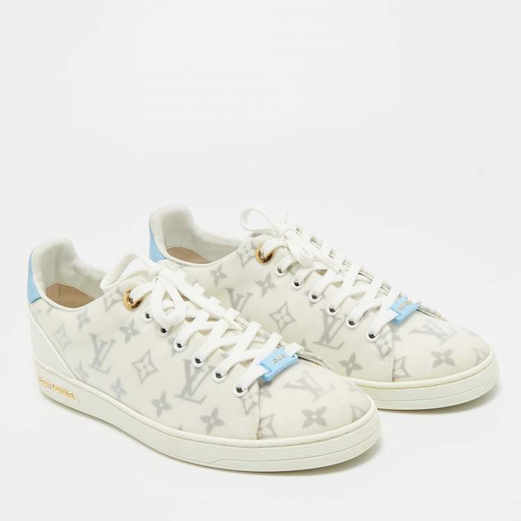Pre Owned Louis Vuitton Blue/White Leather and Mesh Frontrow Lace  Up Sneakers Size 41