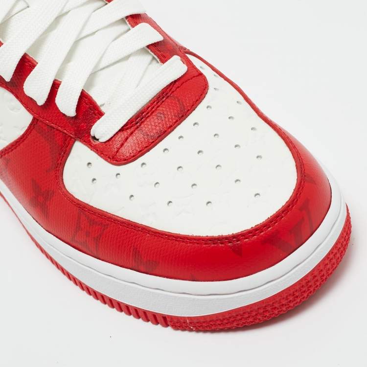 Pre Owned Louis Vuitton x Nike Red/White Monogram Canvas and Leather Air Force 1 Sneakers Size 39
