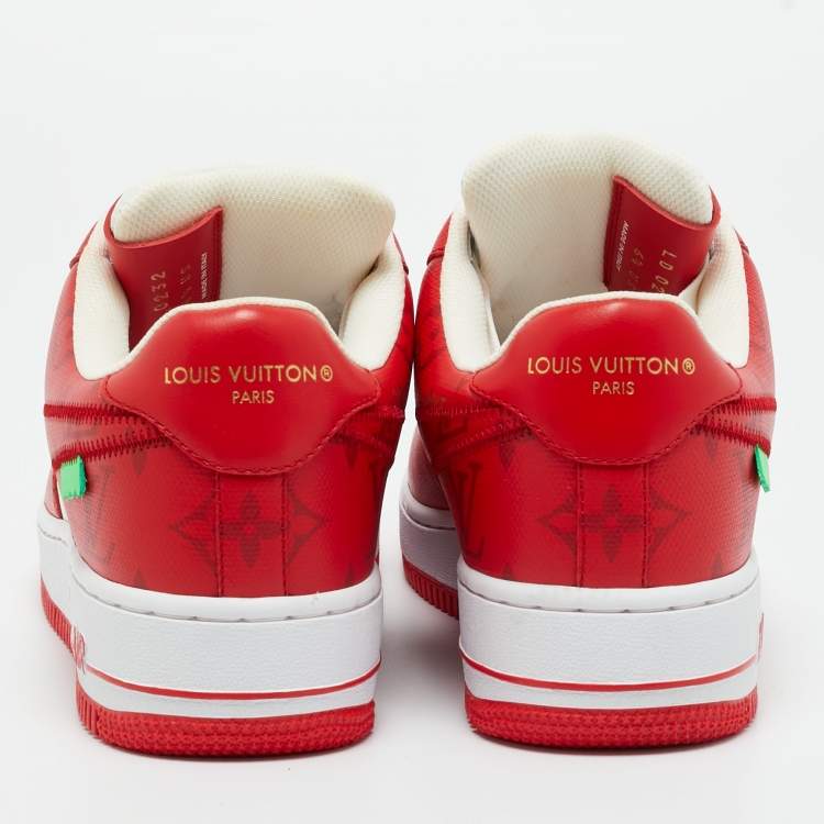 Pre Owned Louis Vuitton x Nike Red/White Monogram Canvas and Leather Air Force 1 Sneakers Size 39