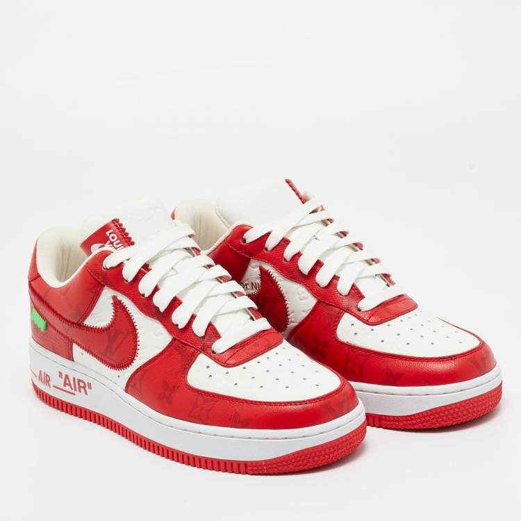 Pre Owned Louis Vuitton x Nike Red/White Monogram Canvas and Leather Air Force 1 Sneakers Size 39