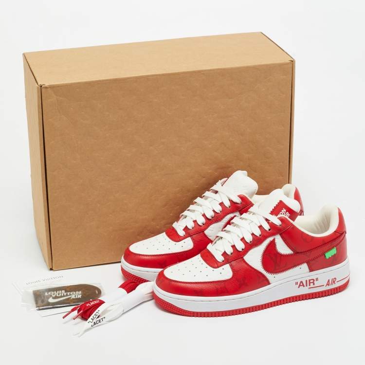 Pre Owned Louis Vuitton x Nike Red/White Monogram Canvas and Leather Air Force 1 Sneakers Size 39
