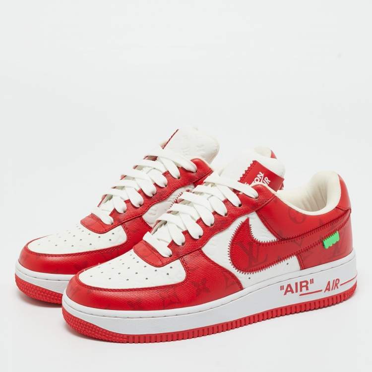 Pre Owned Louis Vuitton x Nike Red/White Monogram Canvas and Leather Air Force 1 Sneakers Size 39