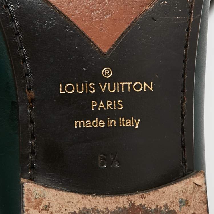 Pre Owned Louis Vuitton Green Leather Montaigne Loafers Size 40.5