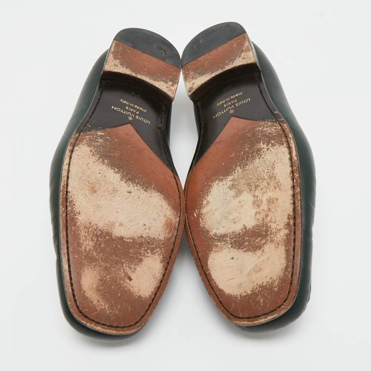 Pre Owned Louis Vuitton Green Leather Montaigne Loafers Size 40.5