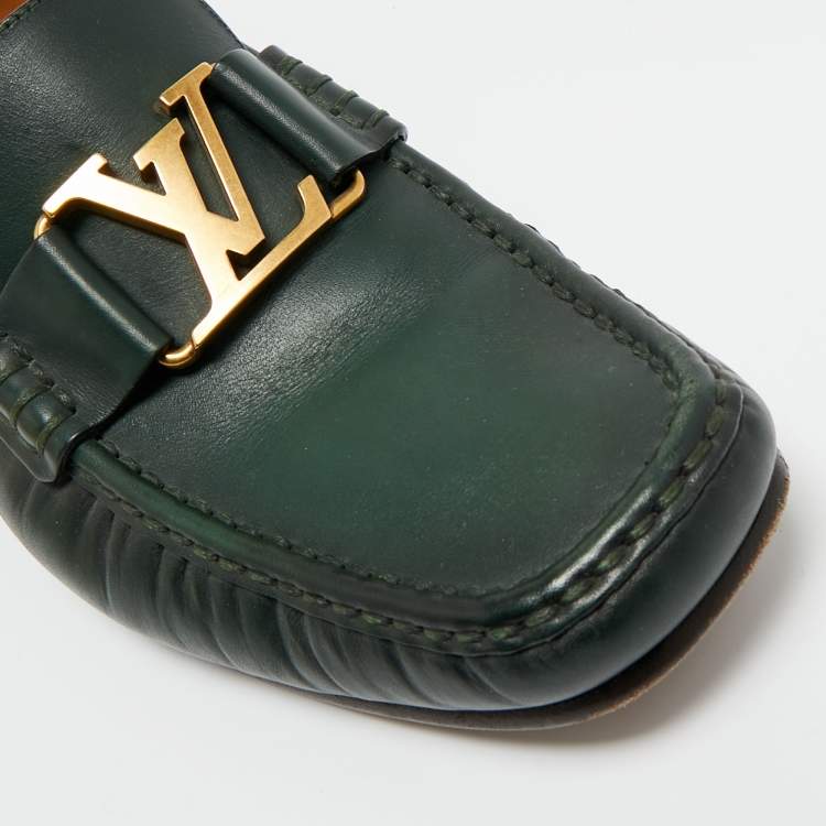Pre Owned Louis Vuitton Green Leather Montaigne Loafers Size 40.5
