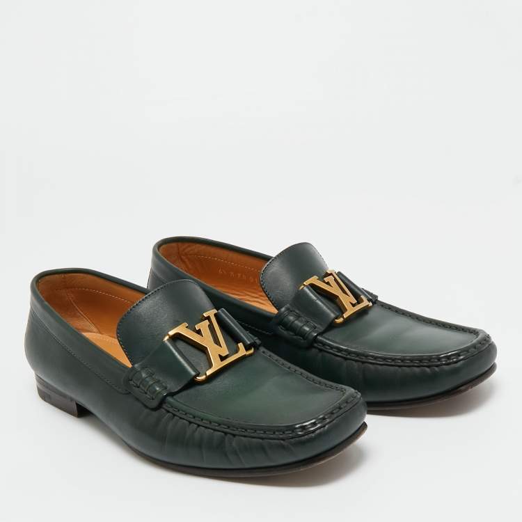 Pre Owned Louis Vuitton Green Leather Montaigne Loafers Size 40.5