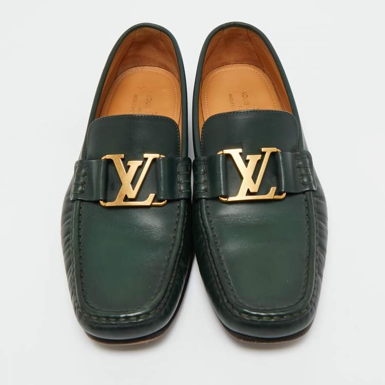 Pre Owned Louis Vuitton Green Leather Montaigne Loafers Size 40.5