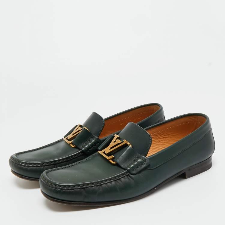Pre Owned Louis Vuitton Green Leather Montaigne Loafers Size 40.5