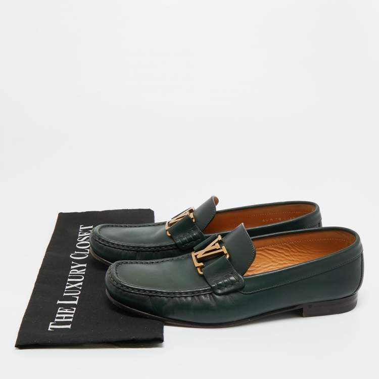 Pre Owned Louis Vuitton Green Leather Montaigne Loafers Size 40.5