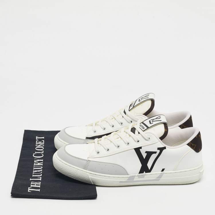 Pre Owned Louis Vuitton White Fabric and Leather Charlie Lace Up Sneakers Size 41.5