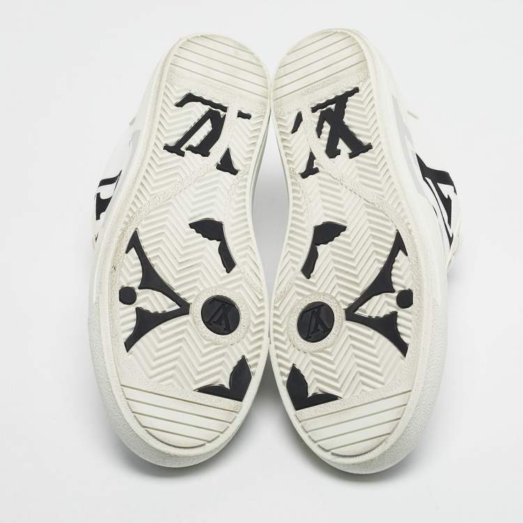 Pre Owned Louis Vuitton White Fabric and Leather Charlie Lace Up Sneakers Size 41.5