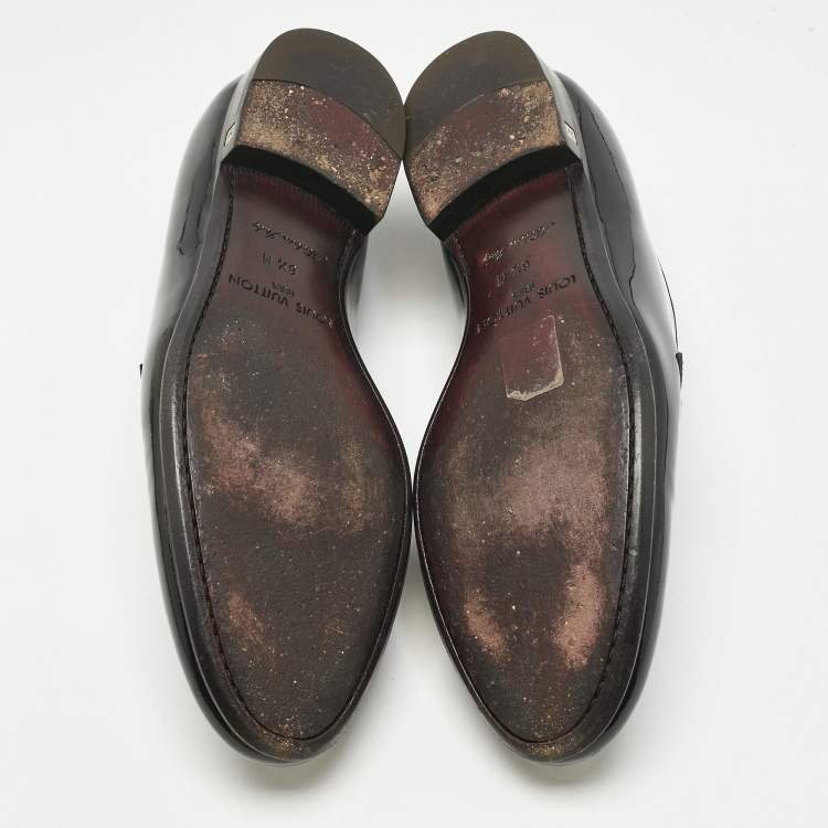Pre Owned Louis Vuitton Black Patent Leather Slip On Loafers Size 40.5