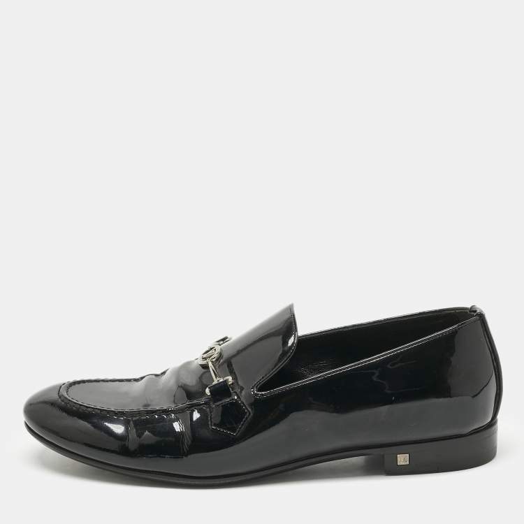 Pre Owned Louis Vuitton Black Patent Leather Slip On Loafers Size 40.5