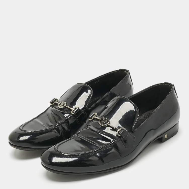 Pre Owned Louis Vuitton Black Patent Leather Slip On Loafers Size 40.5