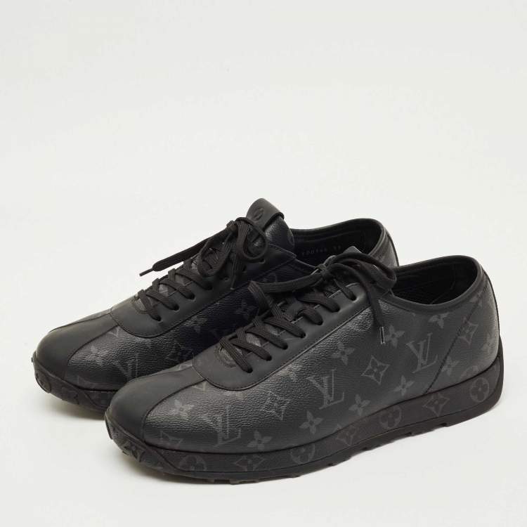 Pre Owned Louis Vuitton Black Leather and Monogram Canvas Wilderness Sneaker Size 45