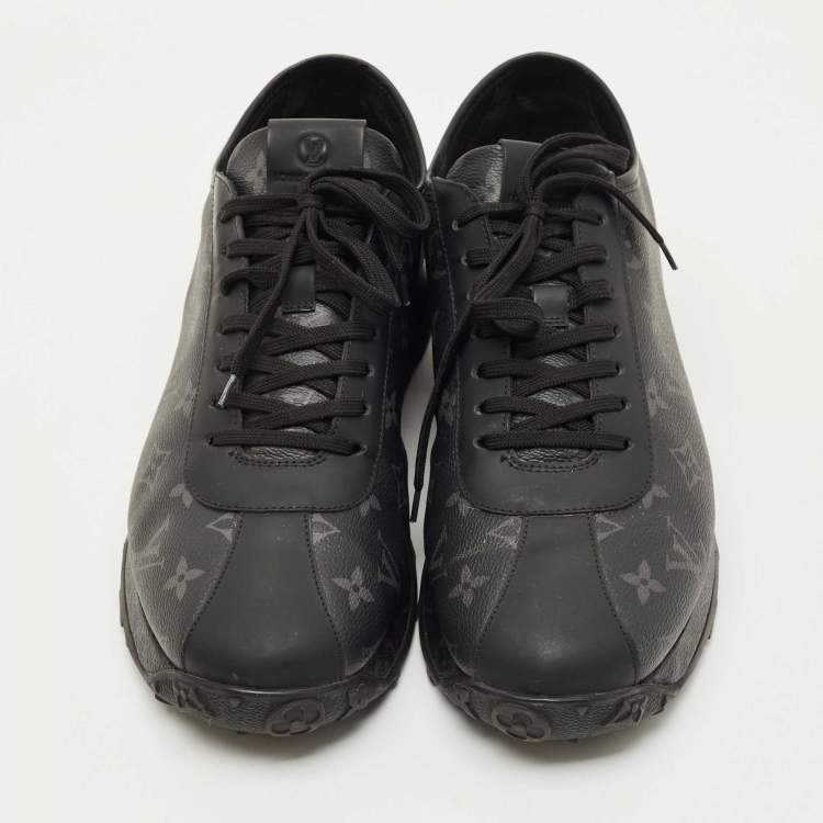 Pre Owned Louis Vuitton Black Leather and Monogram Canvas Wilderness Sneaker Size 45