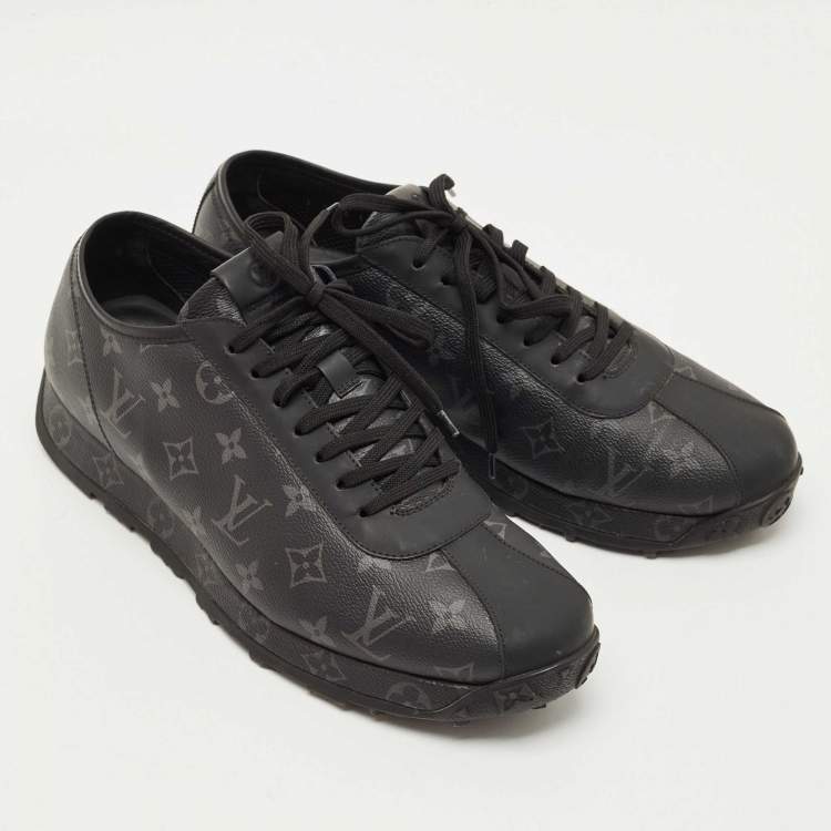 Pre Owned Louis Vuitton Black Leather and Monogram Canvas Wilderness Sneaker Size 45