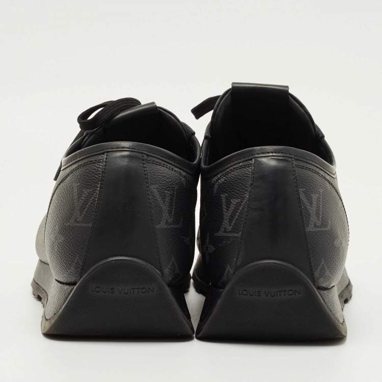 Pre Owned Louis Vuitton Black Leather and Monogram Canvas Wilderness Sneaker Size 45