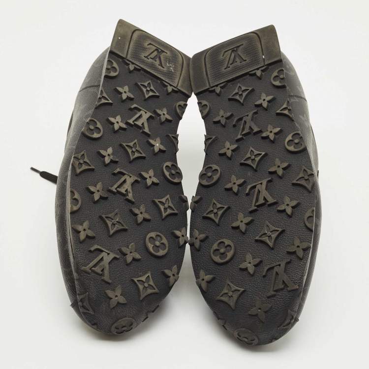 Pre Owned Louis Vuitton Black Leather and Monogram Canvas Wilderness Sneaker Size 45