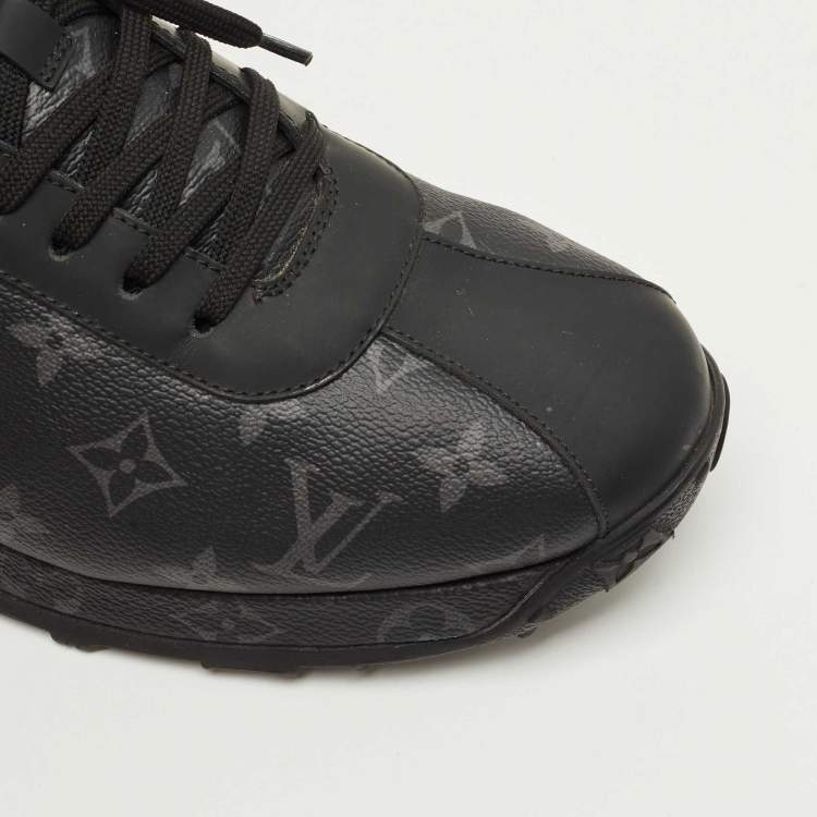 Pre Owned Louis Vuitton Black Leather and Monogram Canvas Wilderness Sneaker Size 45