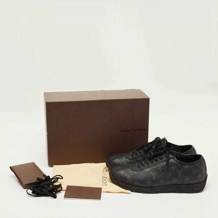 Pre Owned Louis Vuitton Black Leather and Monogram Canvas Wilderness Sneaker Size 45