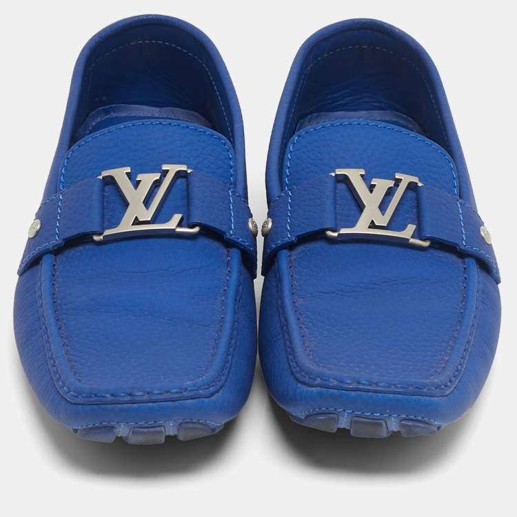 Pre Owned Louis Vuitton Blue Leather Monte Carlo Loafers Size 46