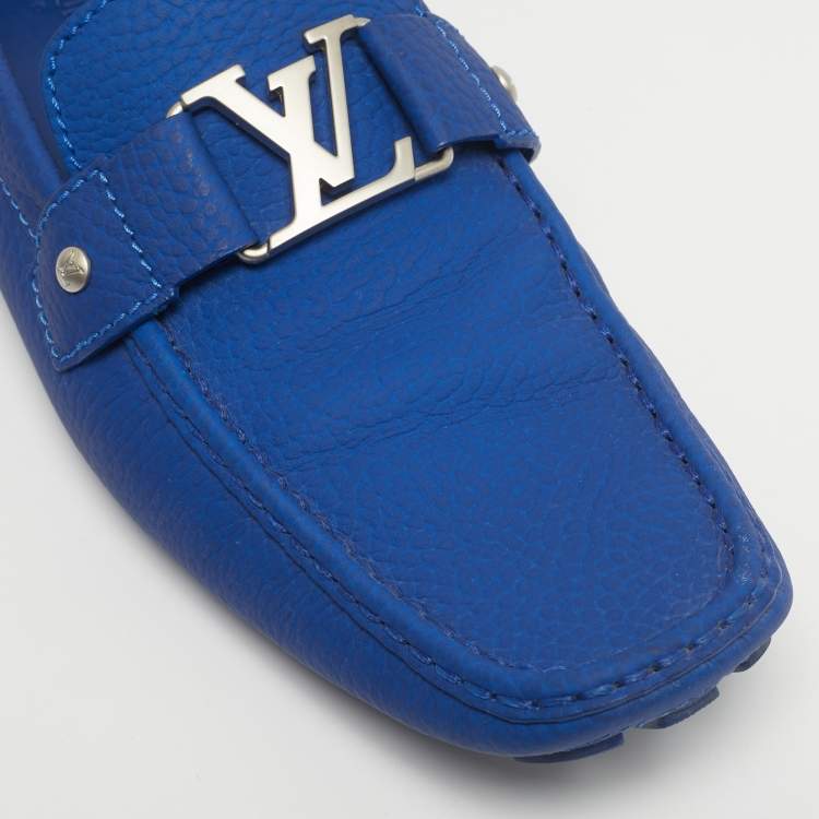 Pre Owned Louis Vuitton Blue Leather Monte Carlo Loafers Size 46
