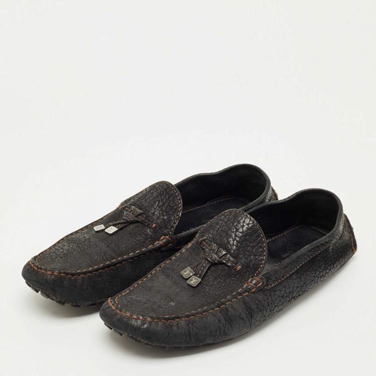 Pre Owned Louis Vuitton Black Nubuck Leather Monte Carlo Loafers Size 45