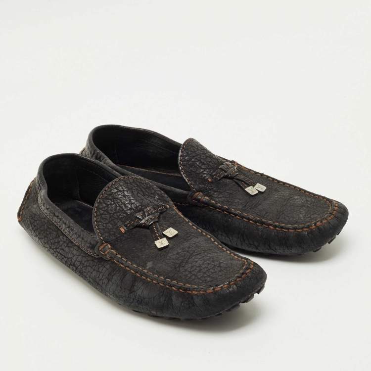 Pre Owned Louis Vuitton Black Nubuck Leather Monte Carlo Loafers Size 45