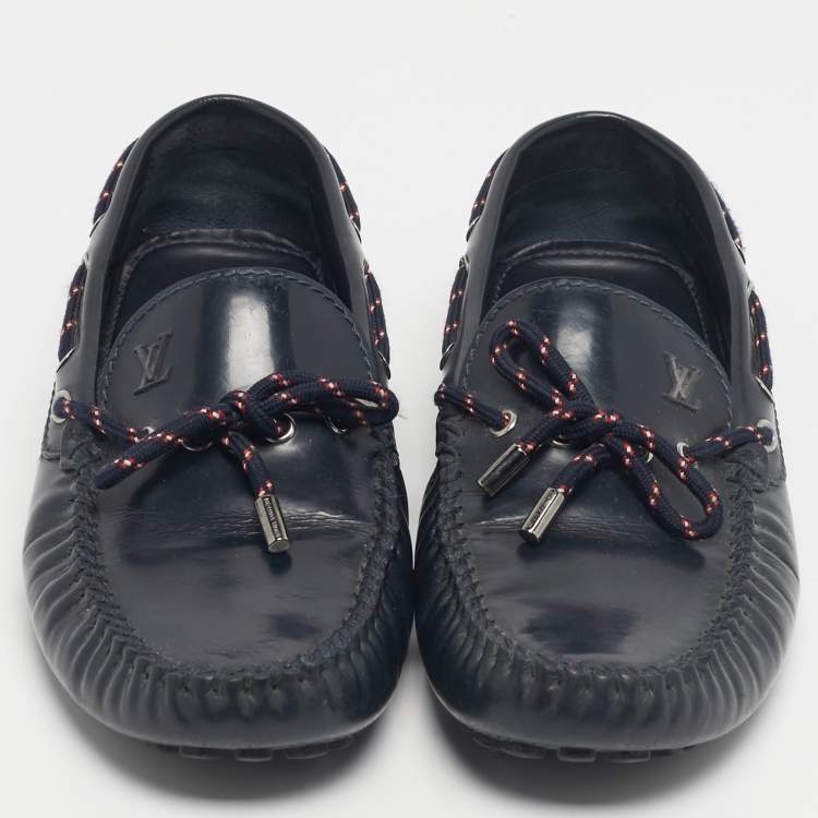 Pre Owned Louis Vuitton Navy Blue Patent Leather Monte Carlo Loafers Size 42.5