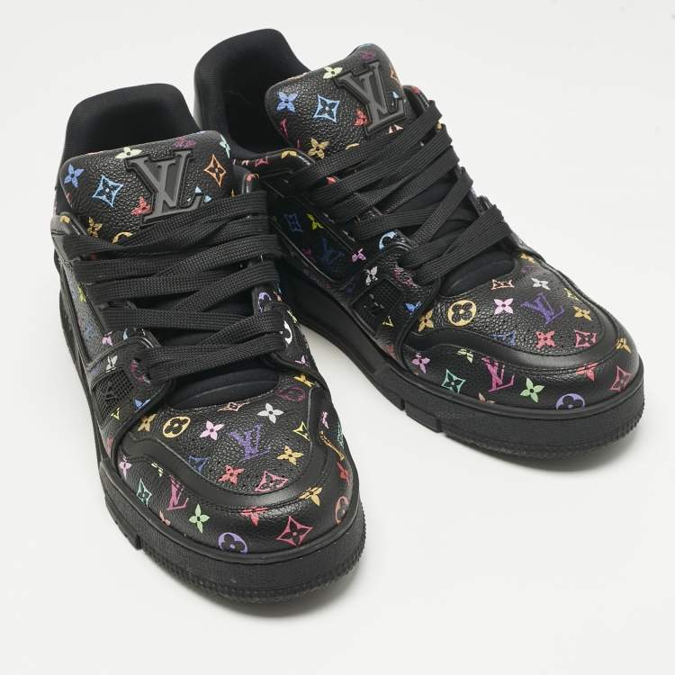 Pre Owned Louis Vuitton Black Monogram Leather LV Trainer Maxi Lace Up Sneakers Size 40.5