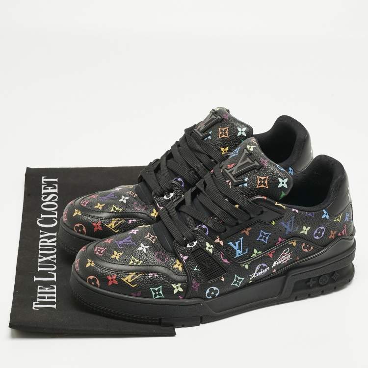 Pre Owned Louis Vuitton Black Monogram Leather LV Trainer Maxi Lace Up Sneakers Size 40.5