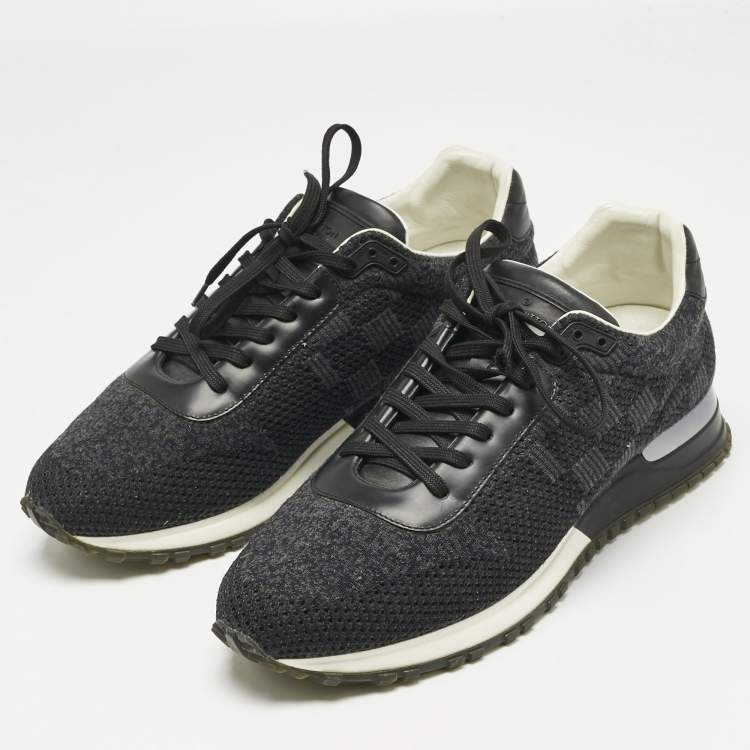 Pre Owned Louis Vuitton Black Damier Knit Fabric And Leather Run Away Low Top Sneakers Size 41