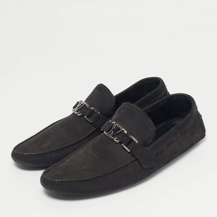 Pre Owned Louis Vuitton Black Nubuck Leather Monte Carlo Loafers Size 44