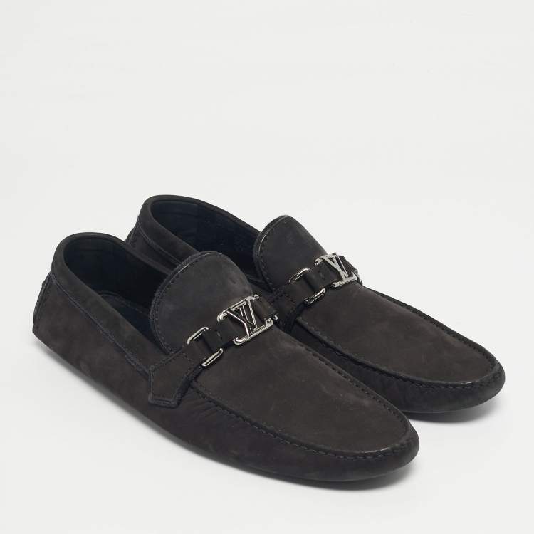 Pre Owned Louis Vuitton Black Nubuck Leather Monte Carlo Loafers Size 44