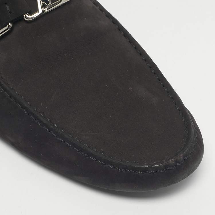 Pre Owned Louis Vuitton Black Nubuck Leather Monte Carlo Loafers Size 44