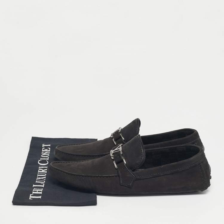 Pre Owned Louis Vuitton Black Nubuck Leather Monte Carlo Loafers Size 44