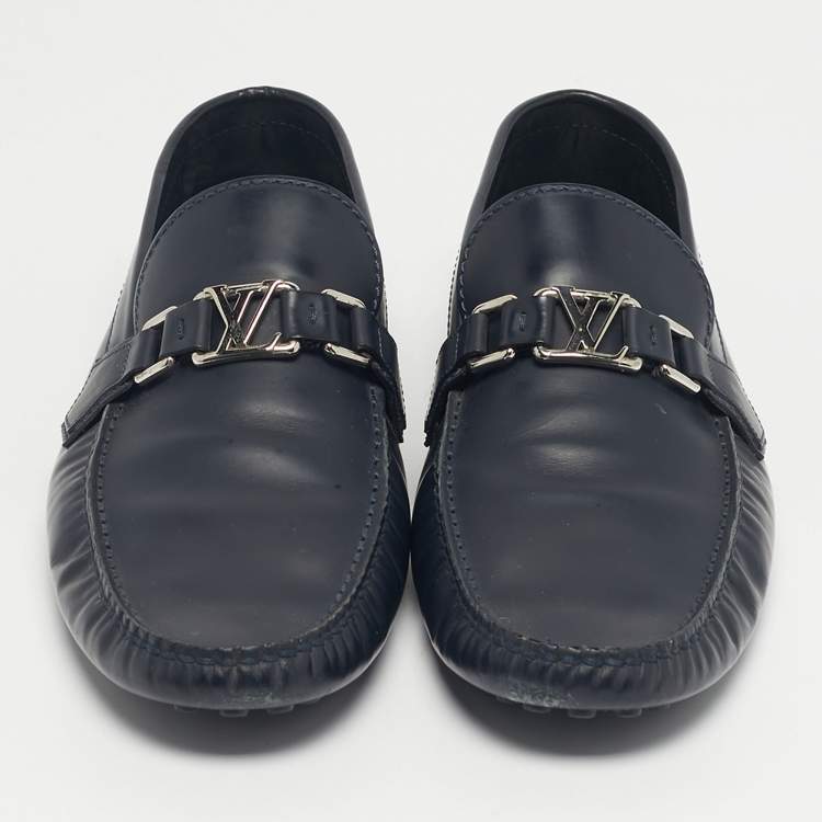 Pre Owned Louis Vuitton Navy Blue Leather Monte Carlo Loafers Size 44