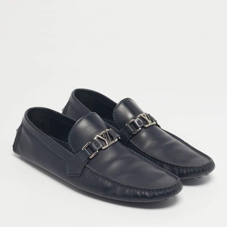 Pre Owned Louis Vuitton Navy Blue Leather Monte Carlo Loafers Size 44