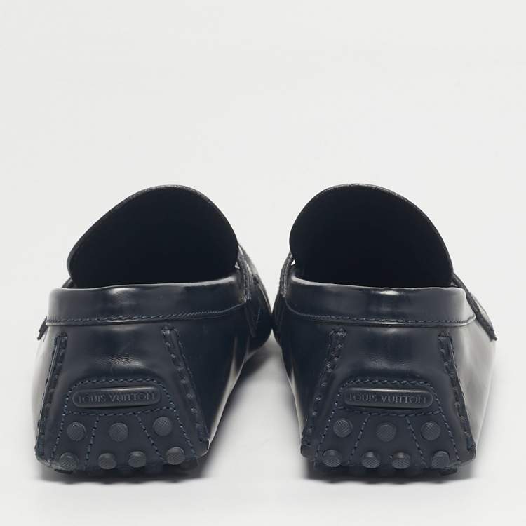 Pre Owned Louis Vuitton Navy Blue Leather Monte Carlo Loafers Size 44