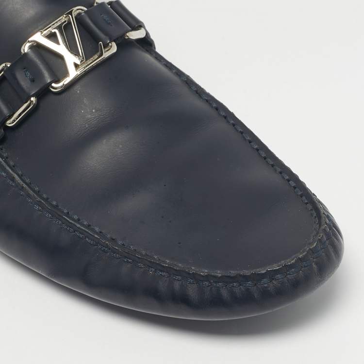 Pre Owned Louis Vuitton Navy Blue Leather Monte Carlo Loafers Size 44