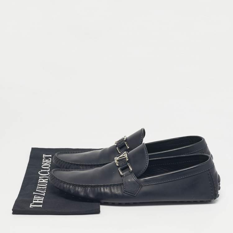 Pre Owned Louis Vuitton Navy Blue Leather Monte Carlo Loafers Size 44