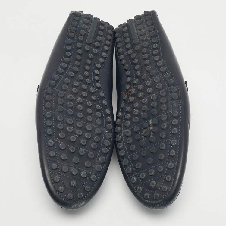 Pre Owned Louis Vuitton Navy Blue Leather Monte Carlo Loafers Size 44