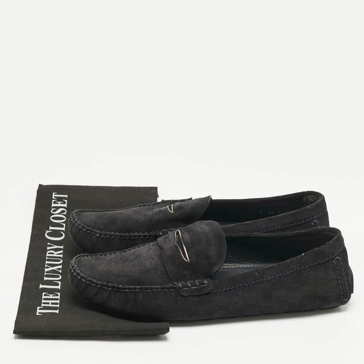 Pre Owned Louis Vuitton Navy Blue Suede Monte Carlo Loafers Size 42