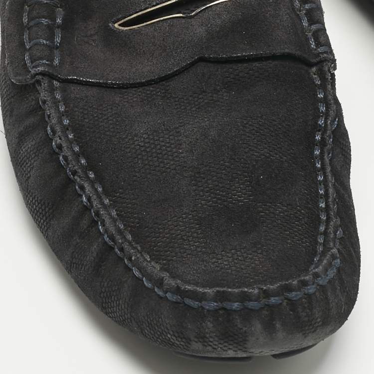 Pre Owned Louis Vuitton Navy Blue Suede Monte Carlo Loafers Size 42