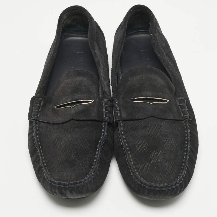 Pre Owned Louis Vuitton Navy Blue Suede Monte Carlo Loafers Size 42
