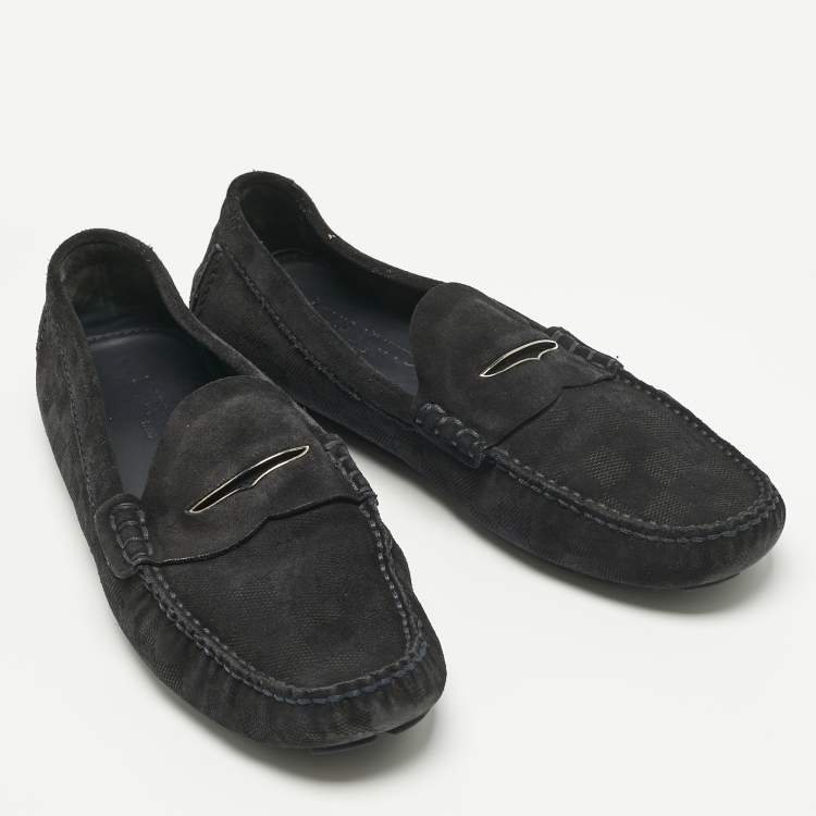 Pre Owned Louis Vuitton Navy Blue Suede Monte Carlo Loafers Size 42